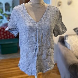 Tahari V Neck Linen Top